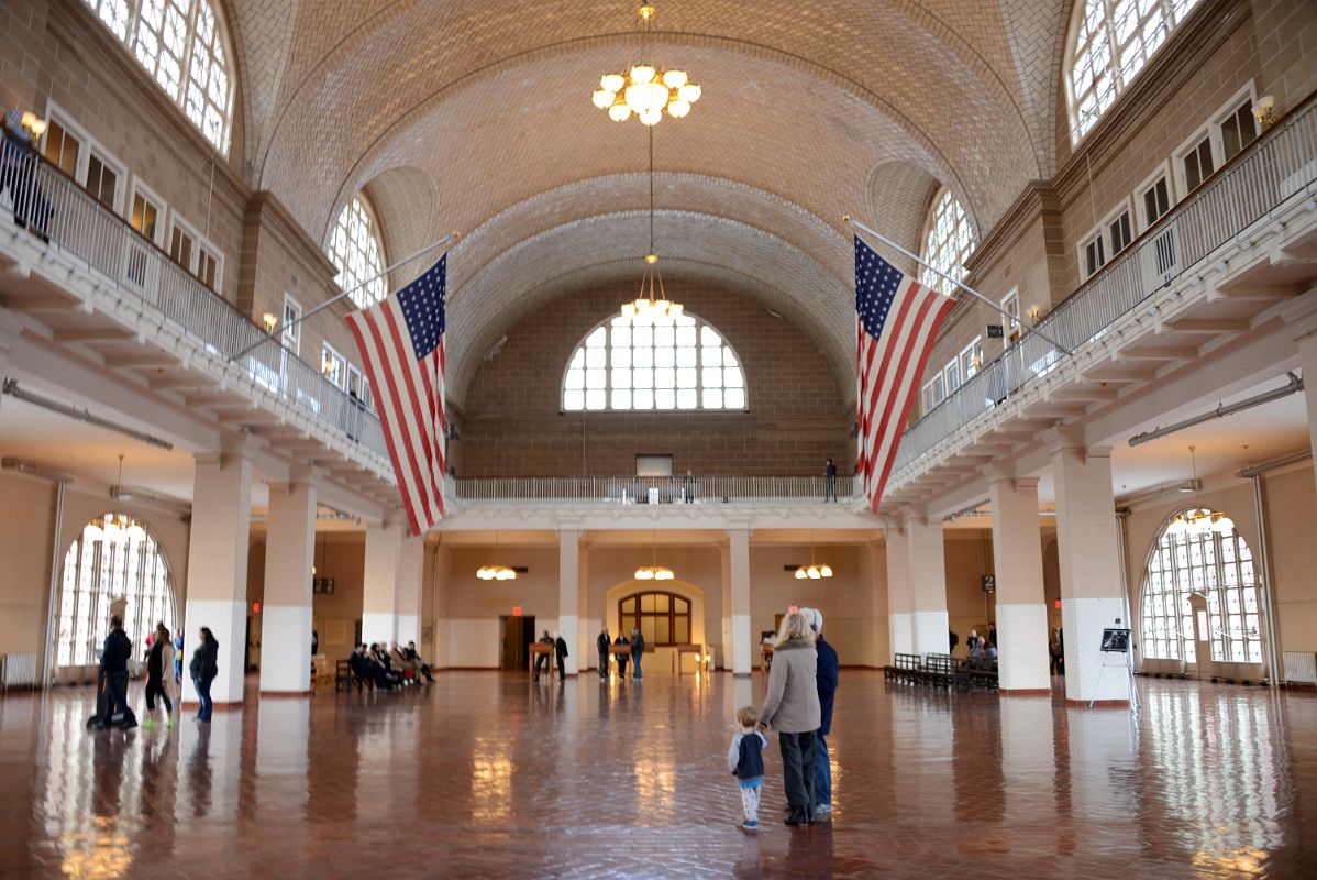 12-04 Great Hall Where Immigrants Were Processed With 48-Star US Flags Ellis Island Main Immigration Station Building